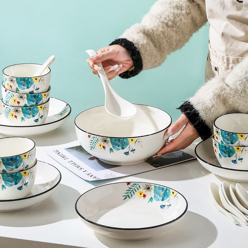 Flower Pattern Bone China Dinnerware Set 22pcs - Microwave Safe Porcelain