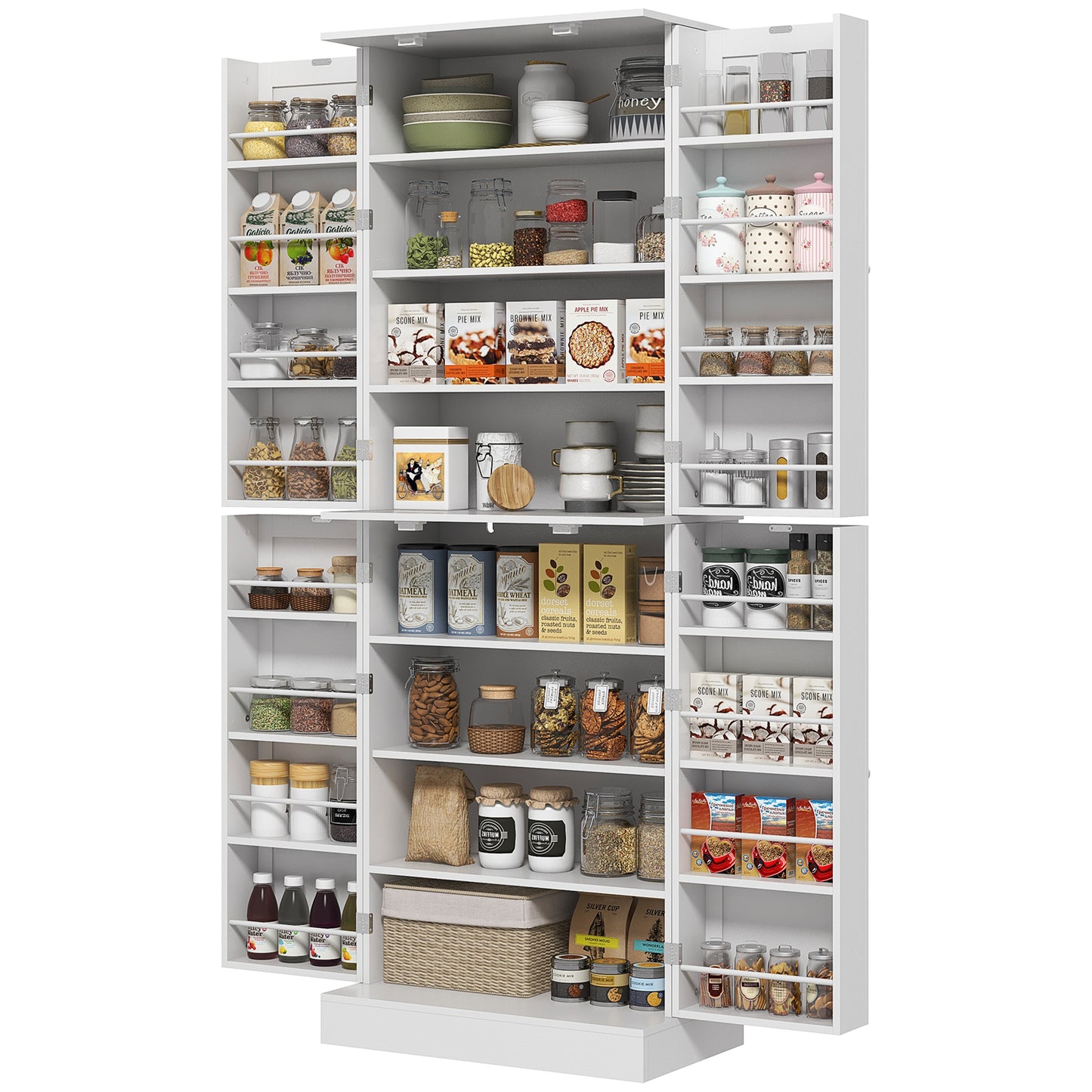 65" Kitchen Pantry Cabinet with 4 Doors and 16 Shelves - White