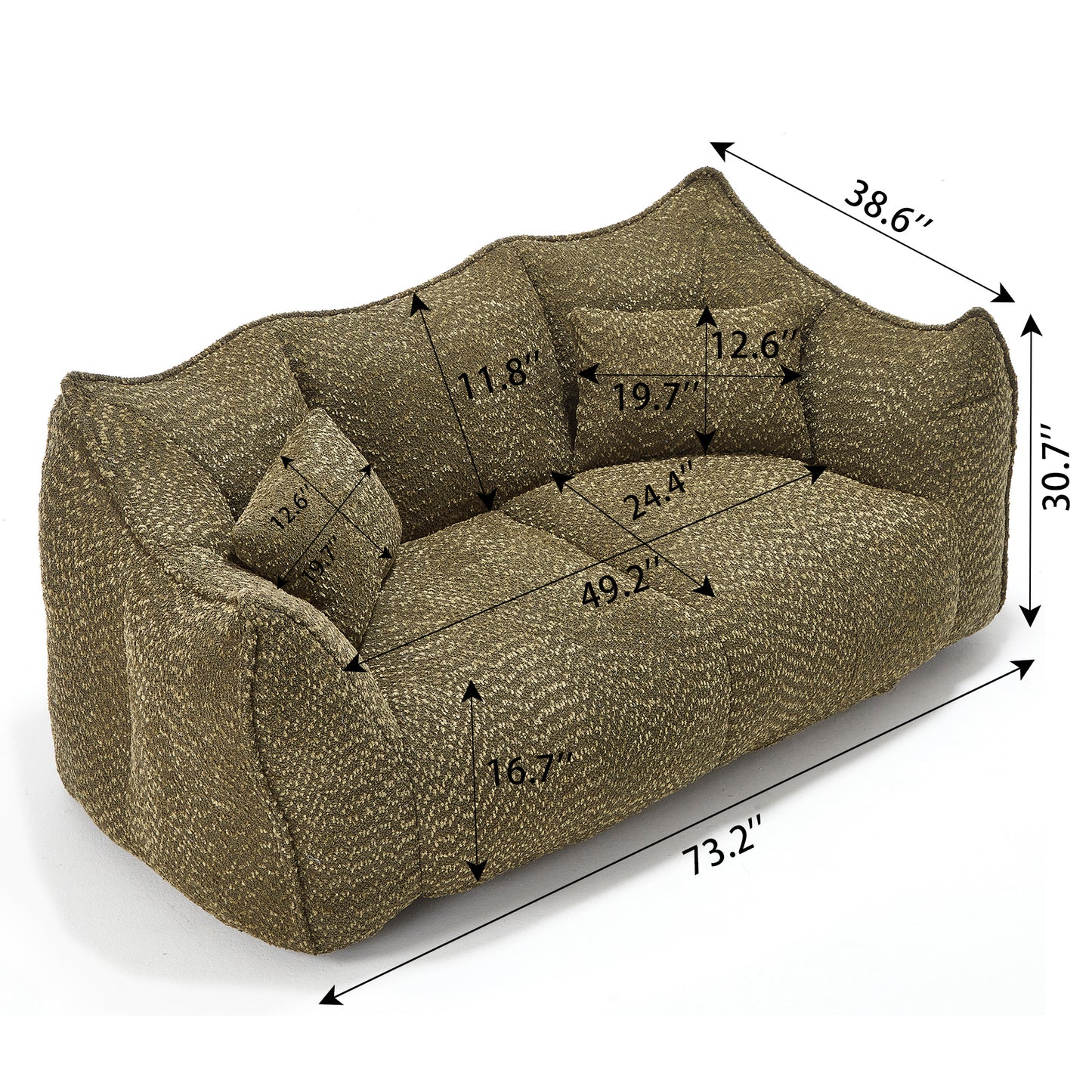 Comfortable Square Bean Bag Chair - Olive Green, Foam Core for 2