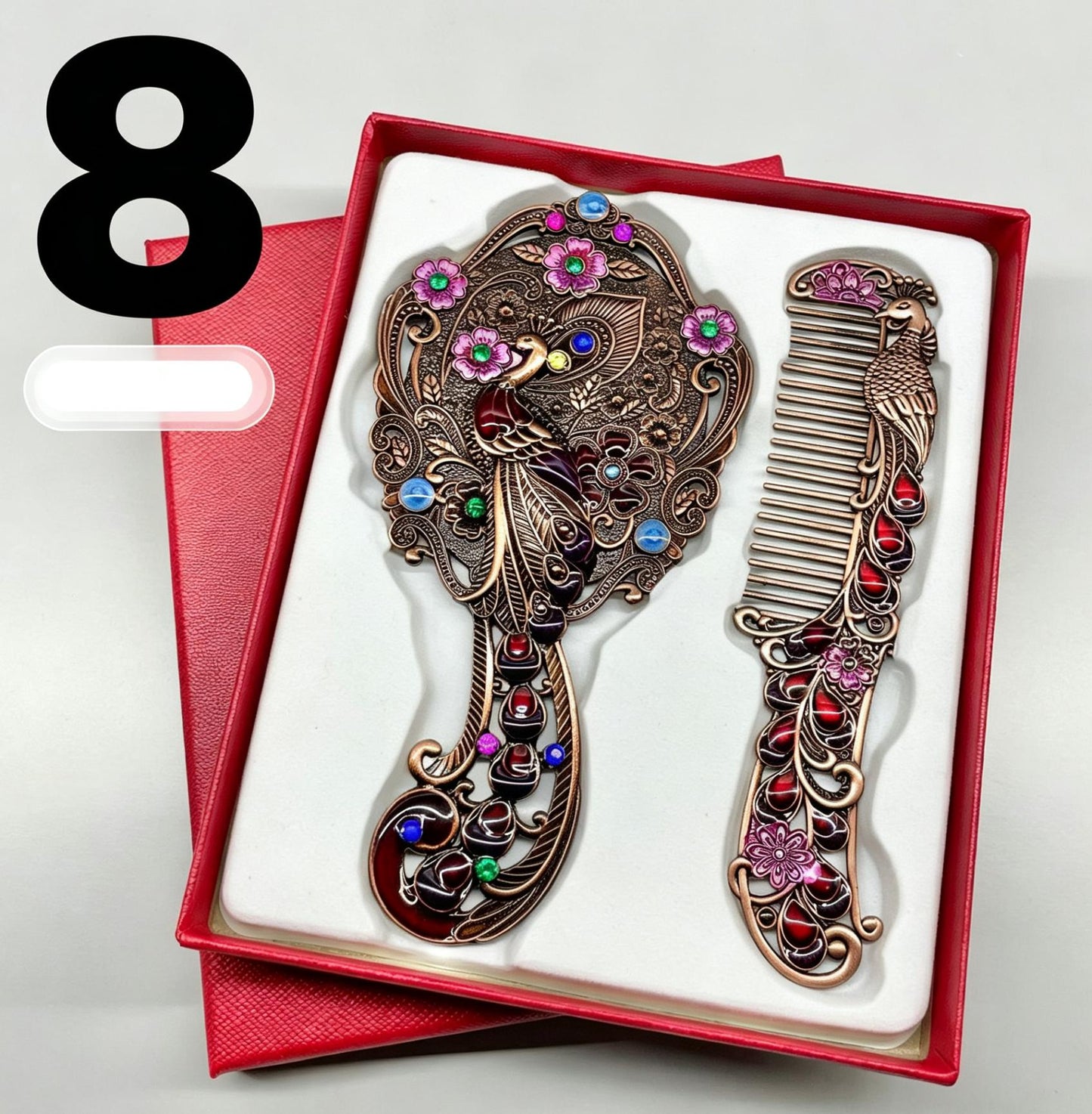 Vintage Peacock Mirror & Comb Set - Antique Metal Handheld Vanity Accessory with Gift Box
