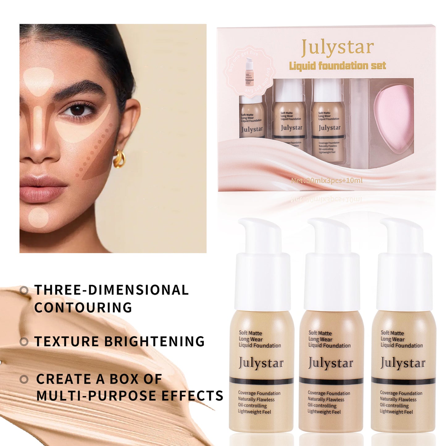 Long-Lasting Liquid Foundation and Concealer Makeup Set
