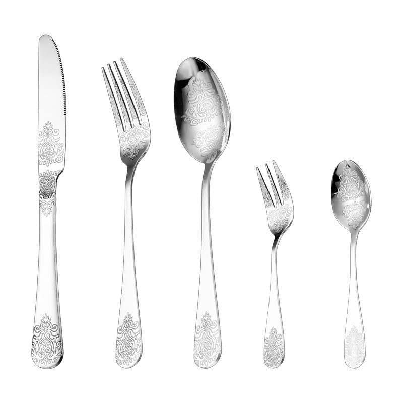 Vintage Gold-Plated Stainless Steel Cutlery Set - Dinner Knife Fork Spoon Tea Spoon