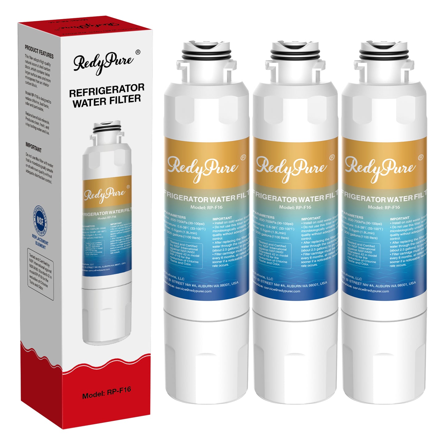 3-Pack Refrigerator Water Filter Replacement - NSF Certified