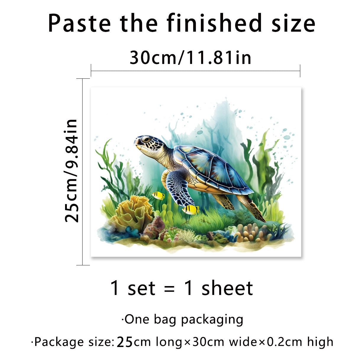 Sea Turtle Wall Decal - Ocean World Aquatic Plants Bathroom Wall Sticker
