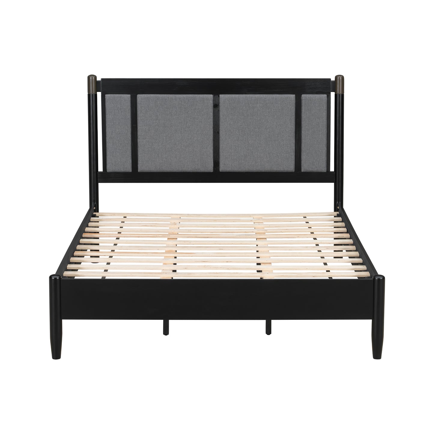 Solid Wood Queen Bed with Upholstered Headboard - Heavy Duty Support