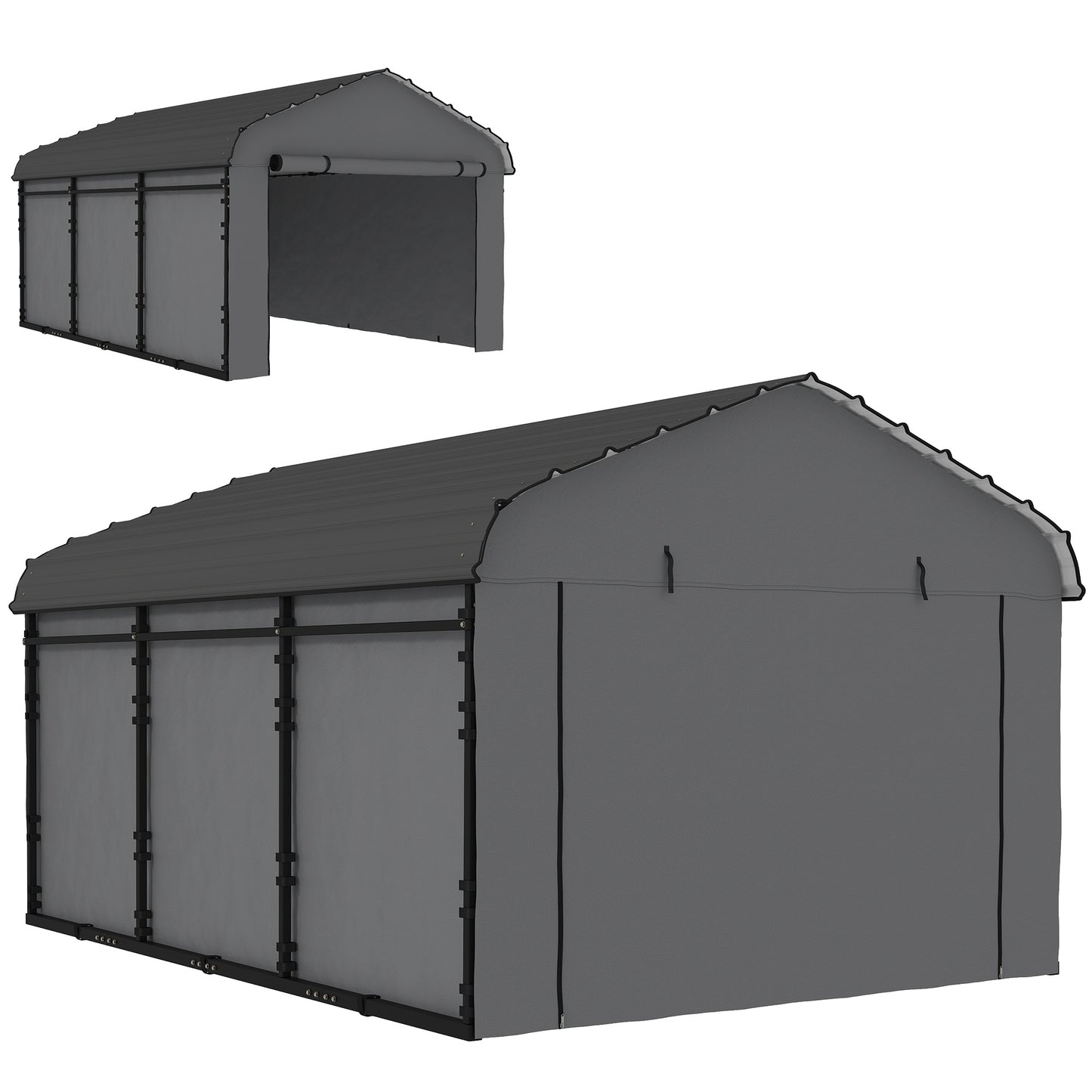 Heavy Duty Metal Carport Canopy - 10 x 15 ft, Dark Gray