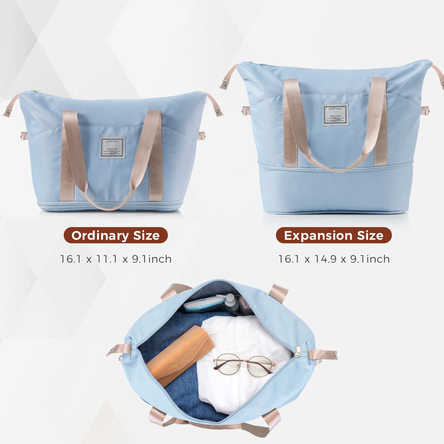 3-Piece Light Blue Luggage Set - 24in Suitcase, Travel Duffel & Toiletry Bag