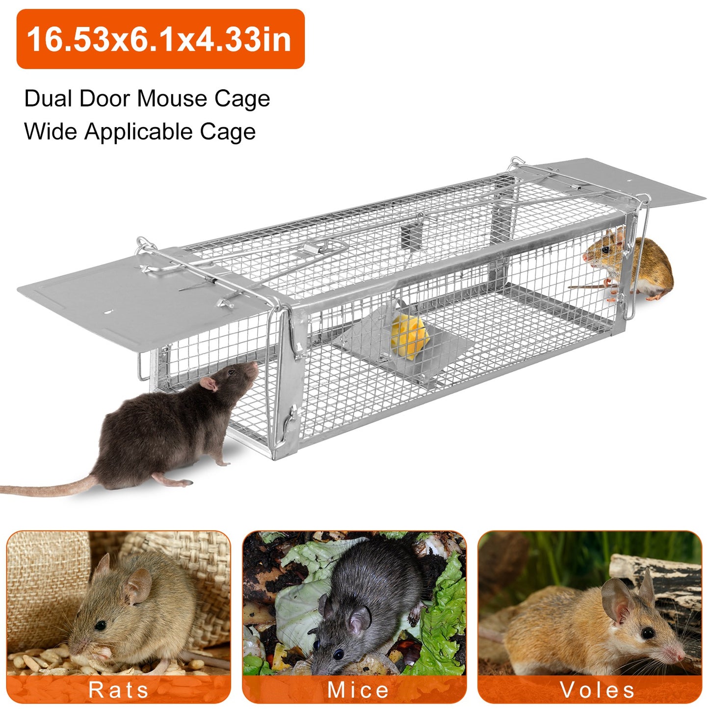 Humane Dual Door Rat Trap Cage - Zinc Electroplating, 14x11cm