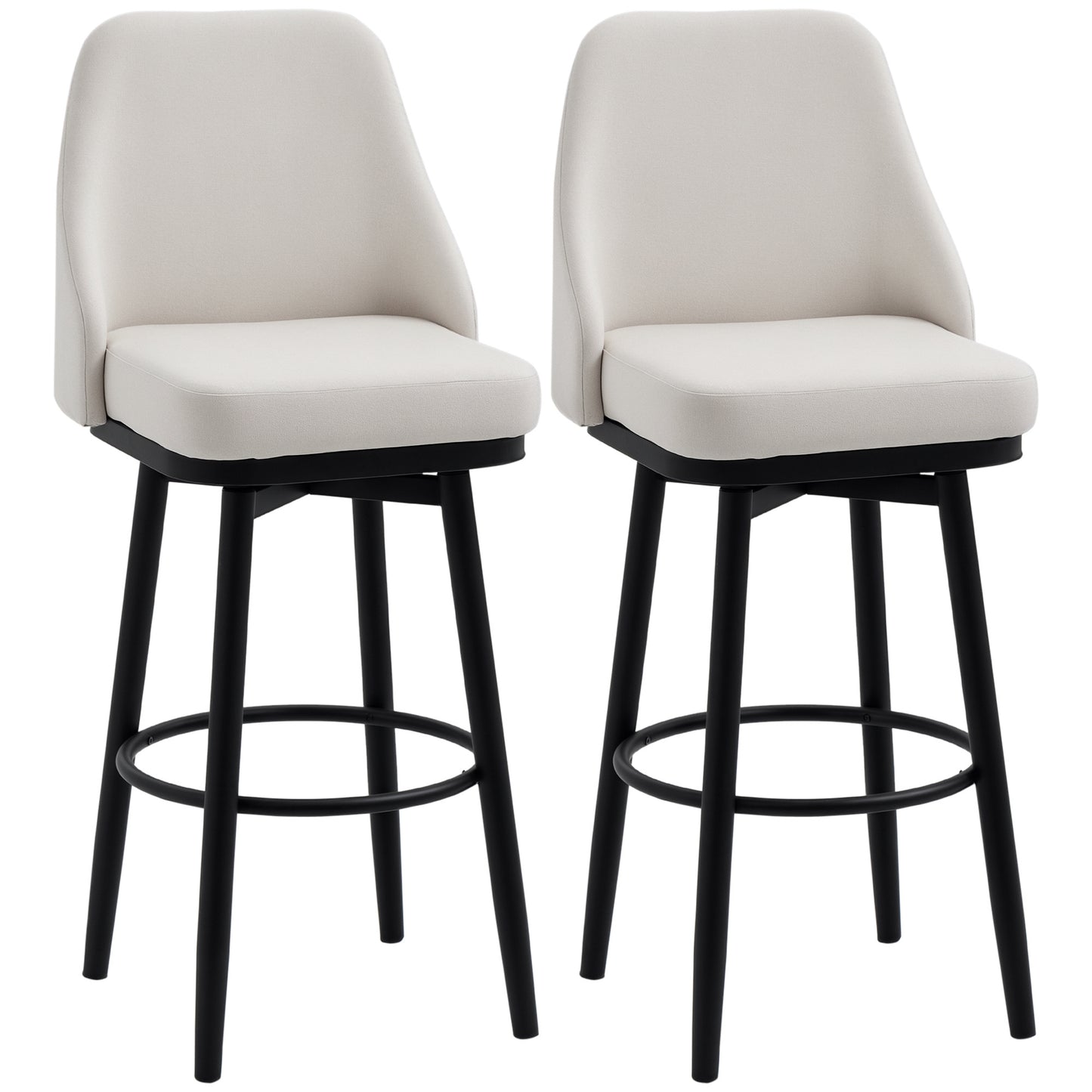 Set of 2 Cream White Bar Height Stools with 360° Swivel