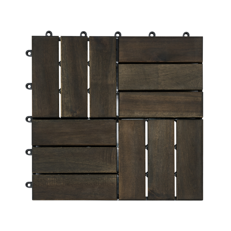 Interlocking Acacia Wood Deck Tiles 30 pcs 12x12 Inches Outdoor Flooring - Dark Brown