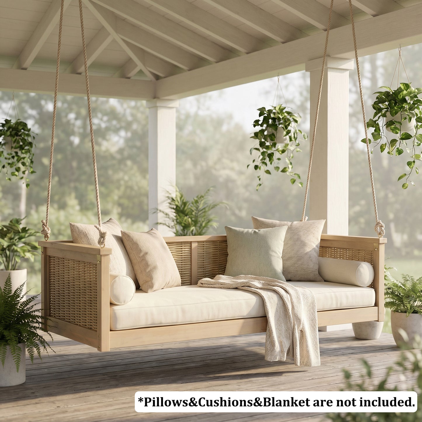 Outdoor Classic Solid Wood Twin Size Swing Bed - Light Teak