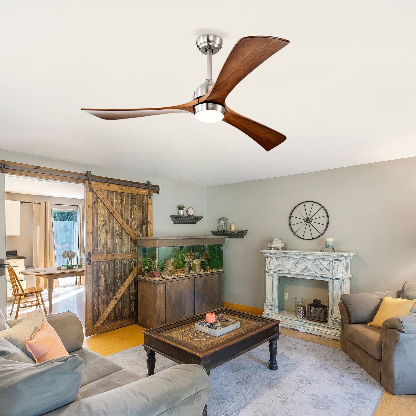 52" Solid Wood Ceiling Fan with Lights & Remote Control - Nickel