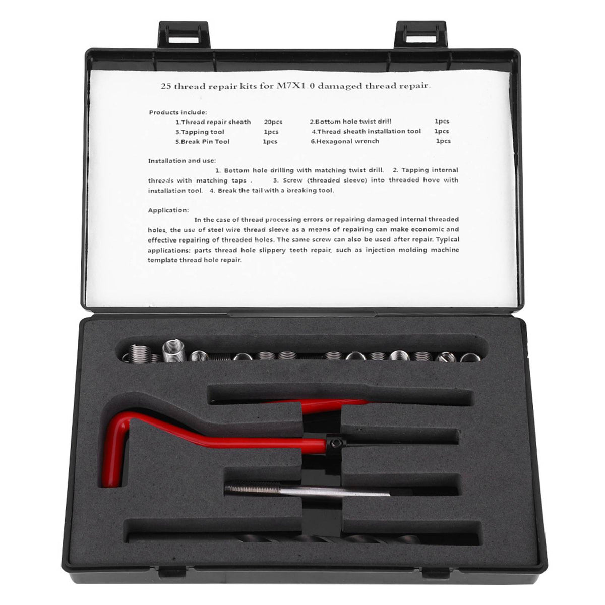 25Pcs Stainless Steel Thread Repair Kit M7x1 Drill Tap Wrench Set