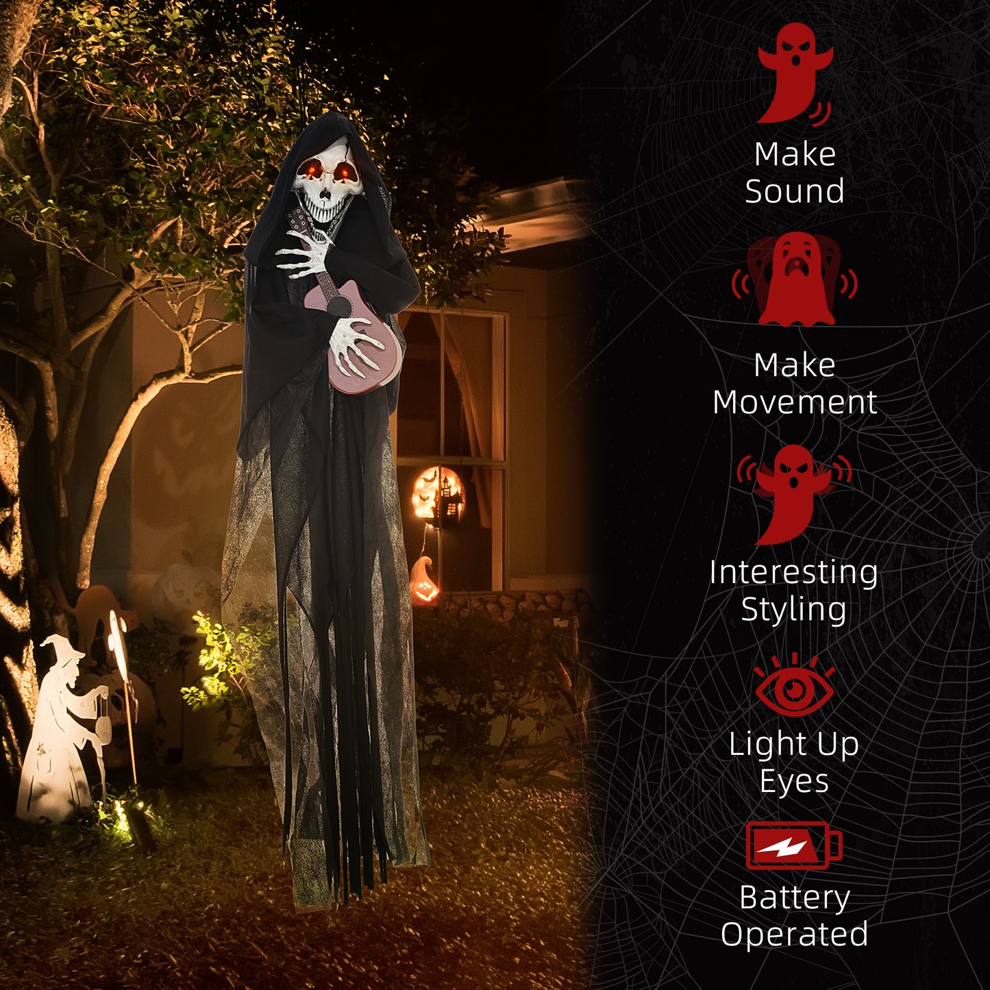 Guitar-Playing Grim Reaper Halloween Decoration - Animatronic
