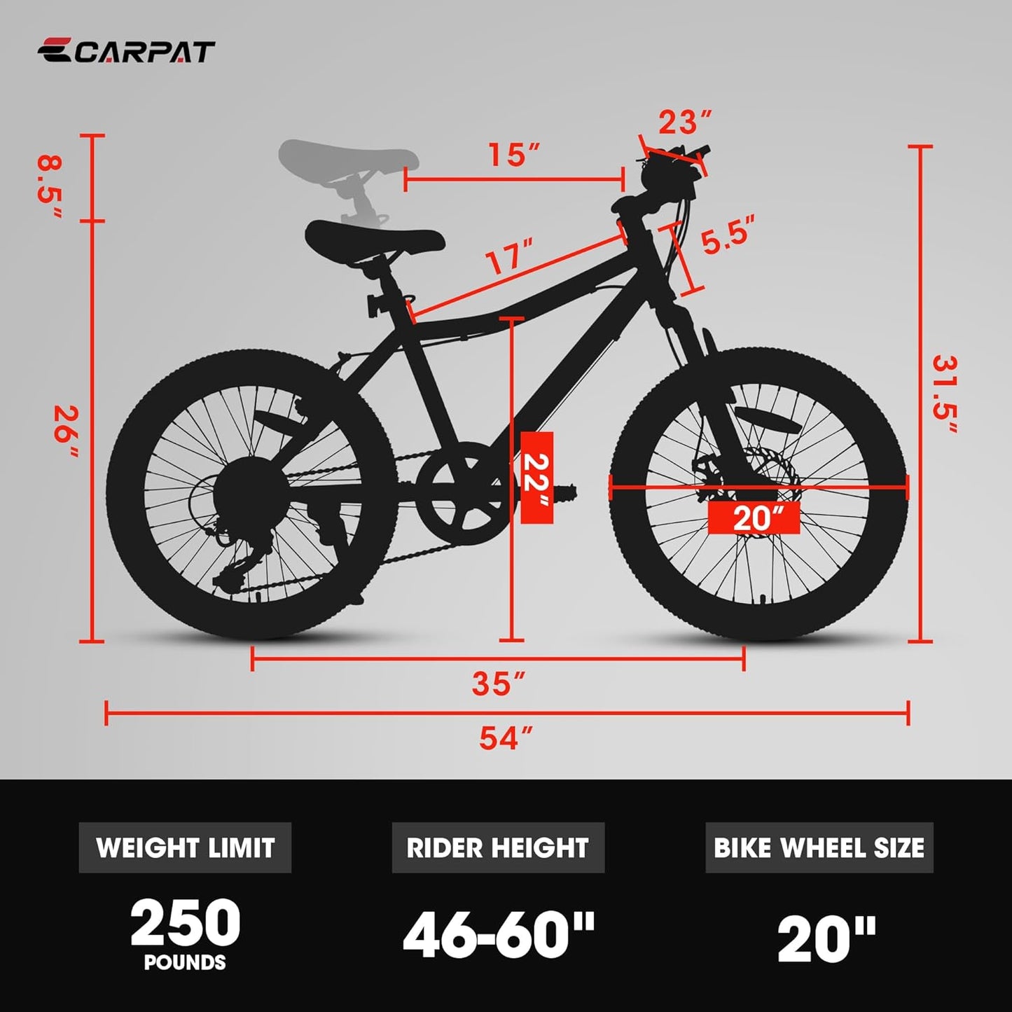 20-Inch Kids' Mountain Bike - 7 Speed, Front Suspension, White
