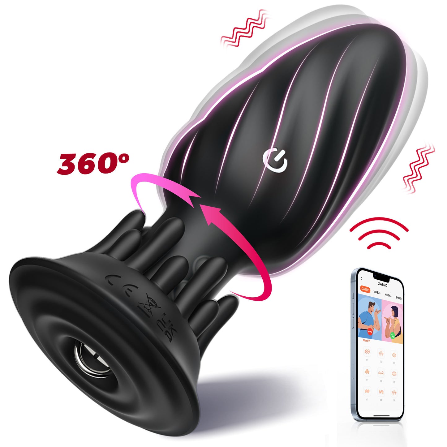 Rotating Vibrating Anal Plug with Lamp Wick Base - Adult Wellness Toy