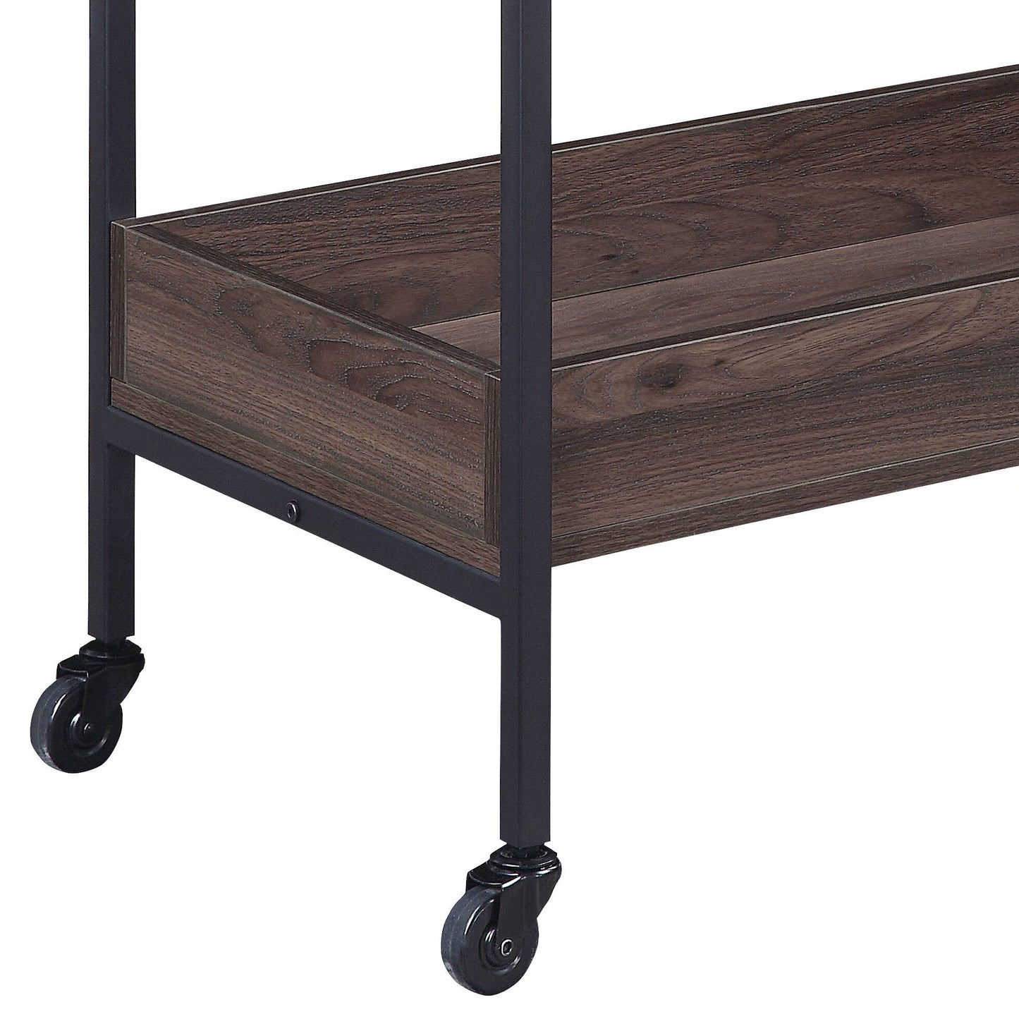 Walnut & Black Finish Serving Cart with 2-Tier Shelf