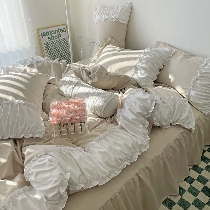 French Lace Pleated Bed Skirt Set of Four - Multiple Sizes & Styles