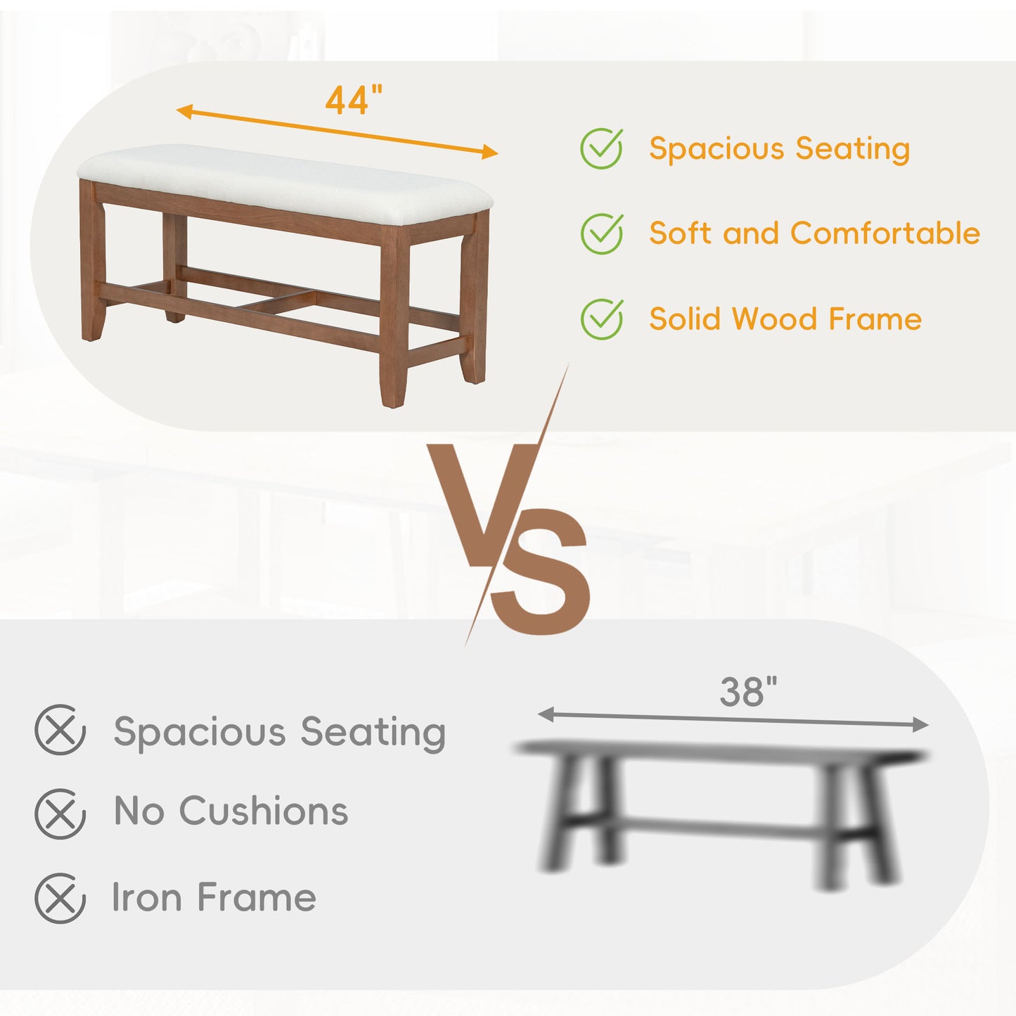 Farmhouse 6-Piece Extendable Dining Table Set with Upholstered Chairs & Bench - Brown Ivory