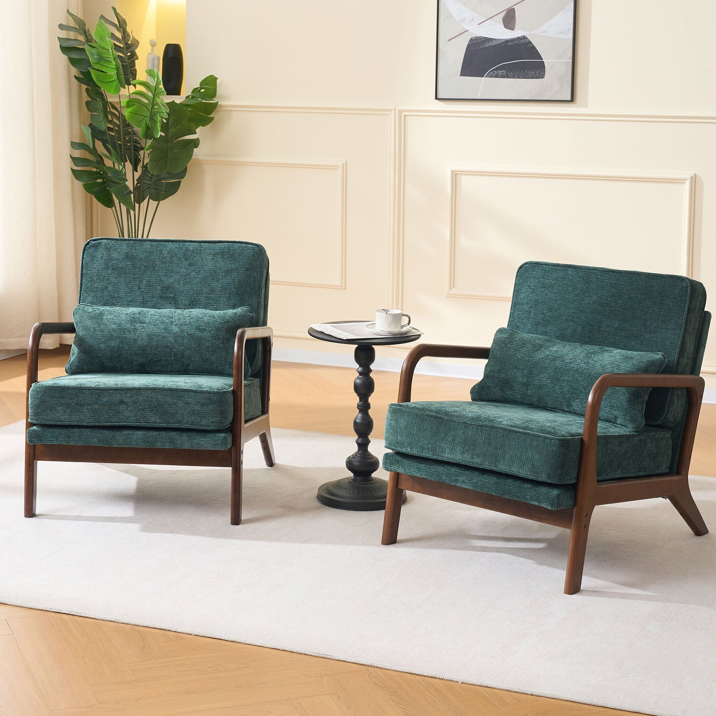 Mid-Century Modern Lounge Chair - Dark Green Upholstered Accent Chair