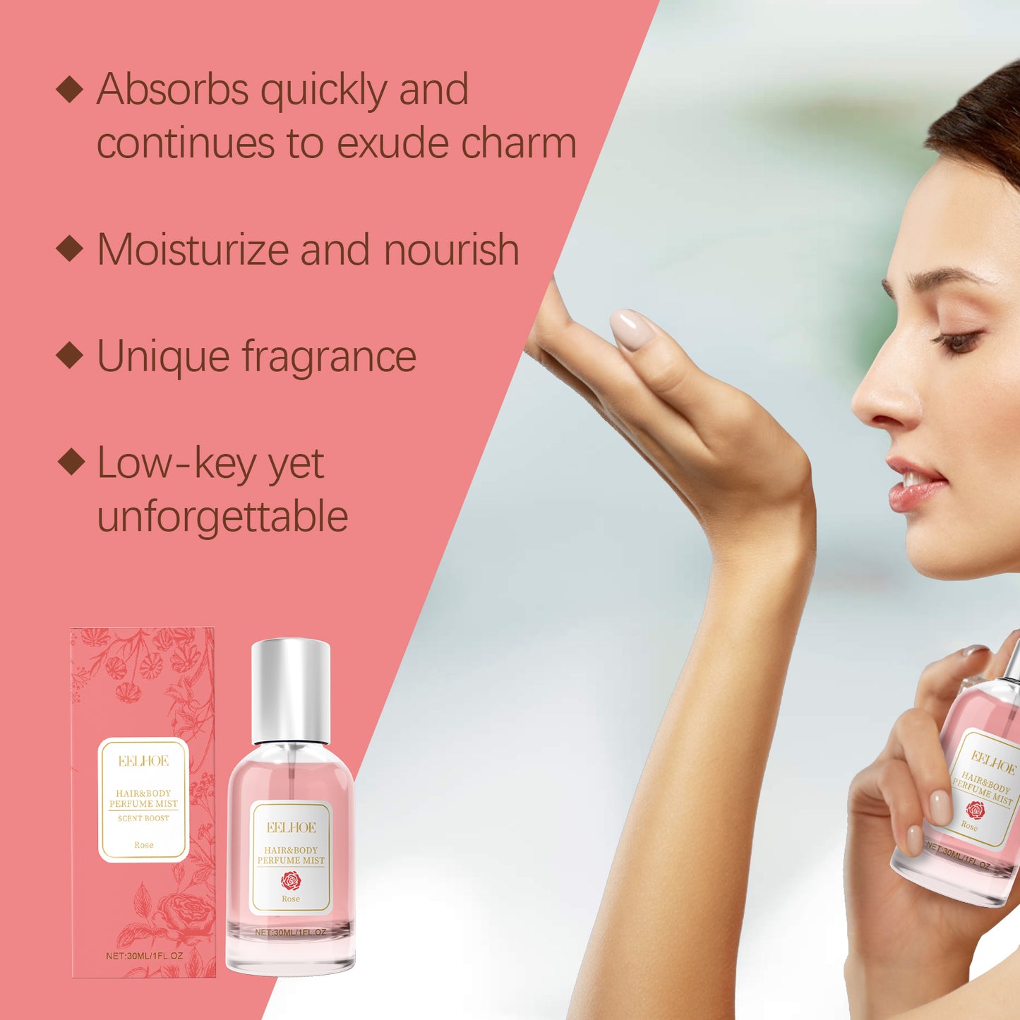 Rose Scented Body and Hair Fragrance Mist - Elegant Floral Perfume Spray