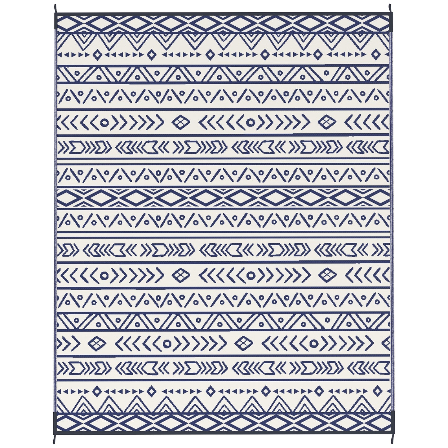 Reversible Outdoor Rug - Waterproof Plastic, 8' x 10', Blue & White Geometric