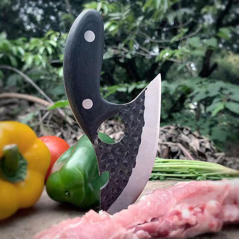 Multi Functional Curved Kitchen Meat Knife - Portable Handle, Forged Steel