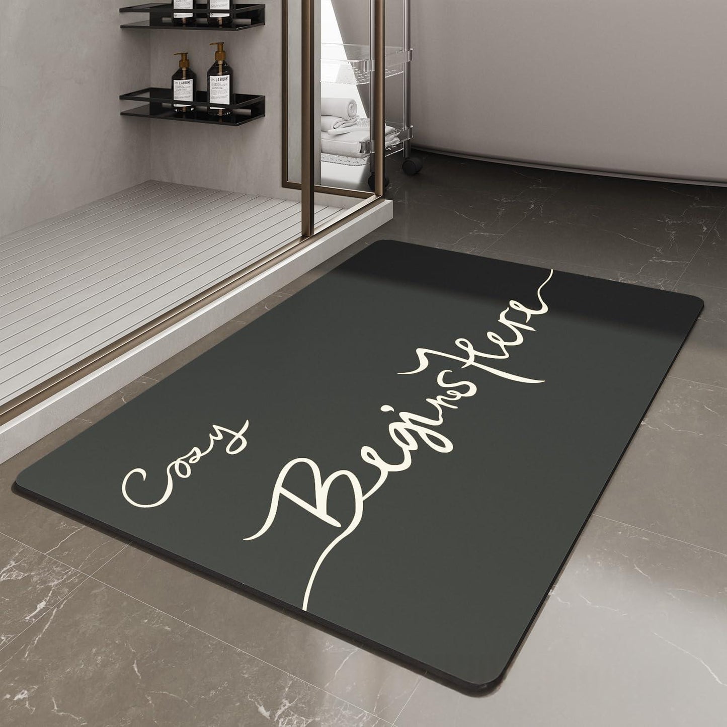 Non-Slip Stain-Resistant Bathroom Floor Mat - Modern Minimalist Square Design