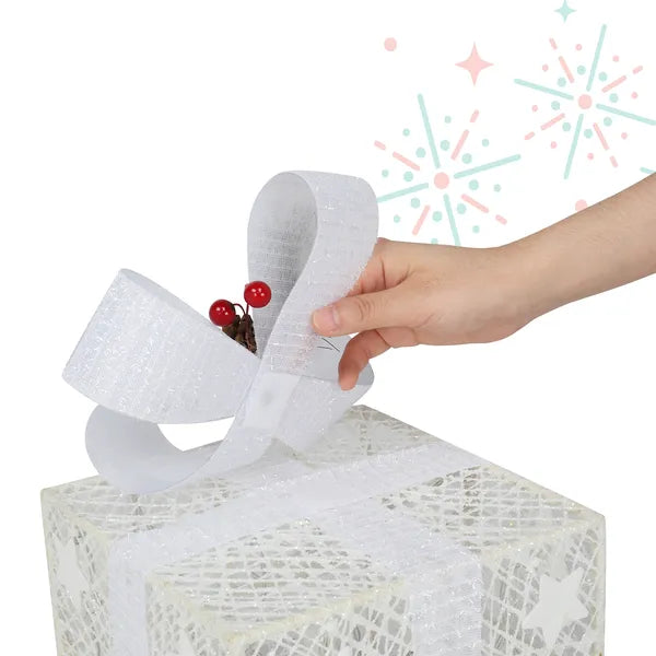 3-Piece LED Lighted Gift Box Set - Warm White Decorative Rack