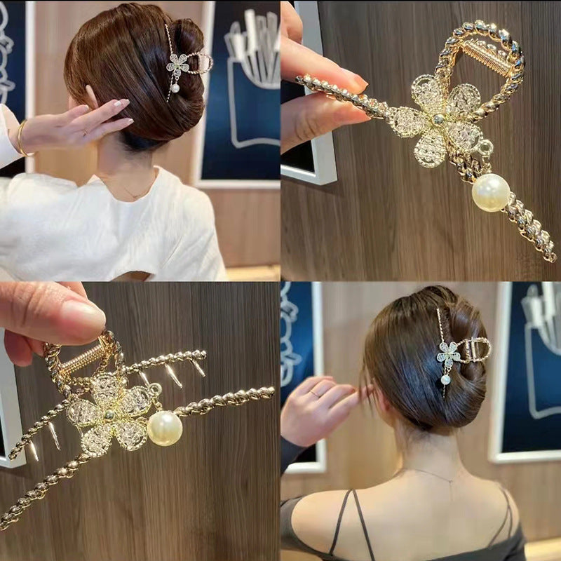 Clover Crystal Flower Hairpin - Gold