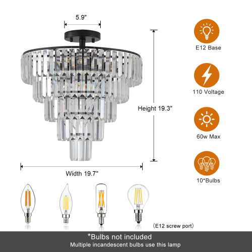 Large Black Crystal Chandelier - Modern Luxury Pendant Light for Dining & Living Rooms