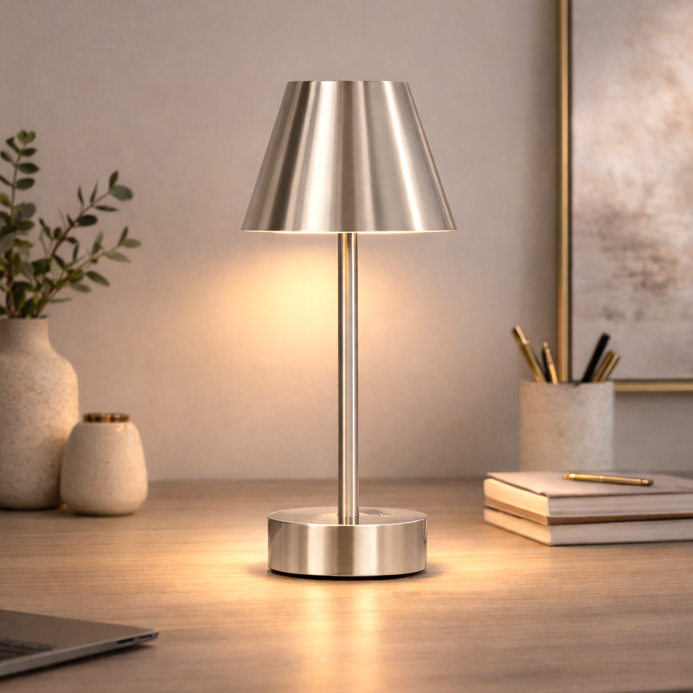 Elegance Rechargeable LED Table Lamp Brushed Nickel Touch Switch