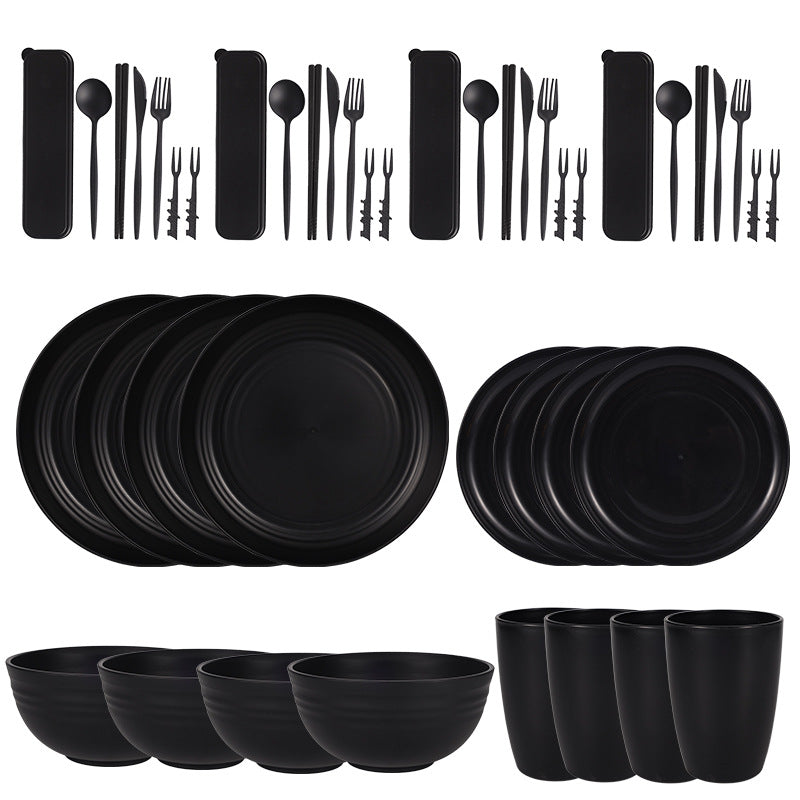 Wheat Straw Dinnerware Set for 4 - Camping & Outdoor Use