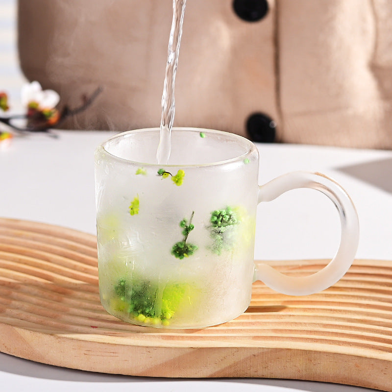 Double-Layer Borosilicate Glass Flower Pattern Cup - 200ml, High Temperature Resistant