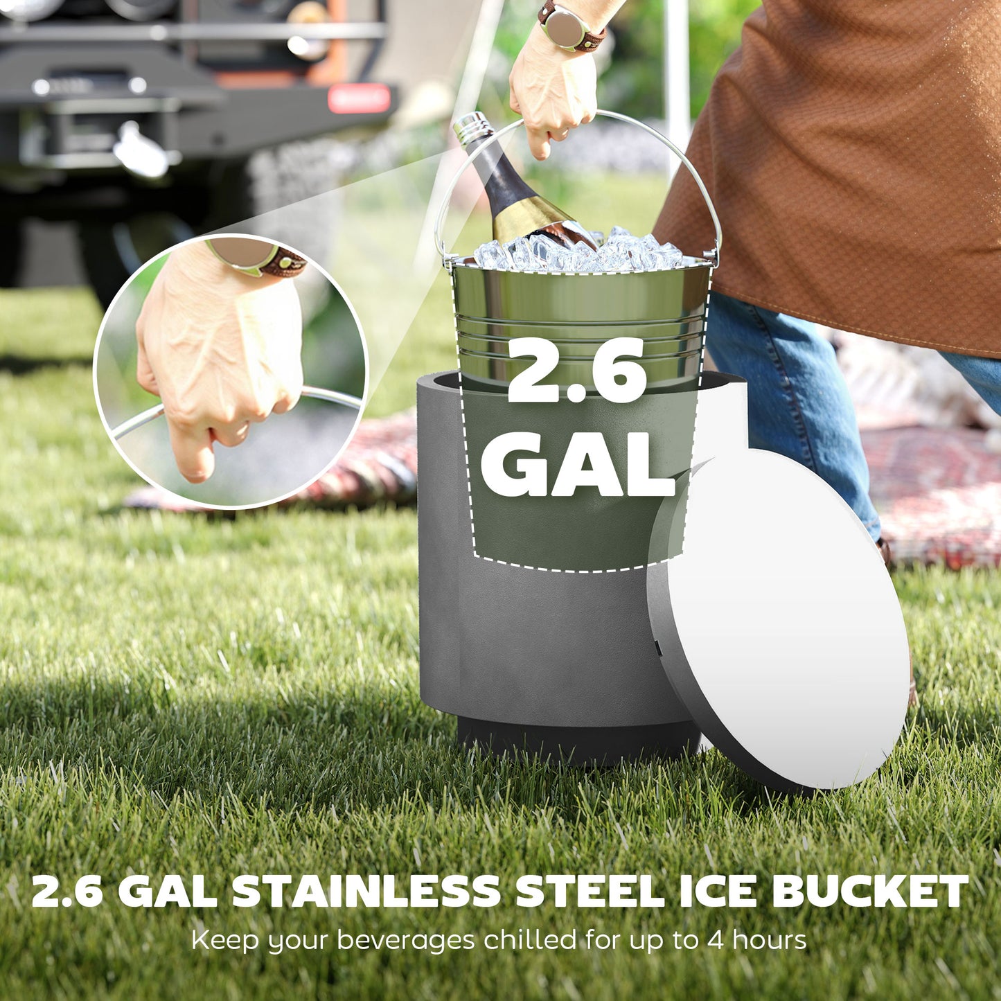 2.6 Gal Outdoor Cooler Table - 3-in-1 Storage & Ice Bucket - Gray