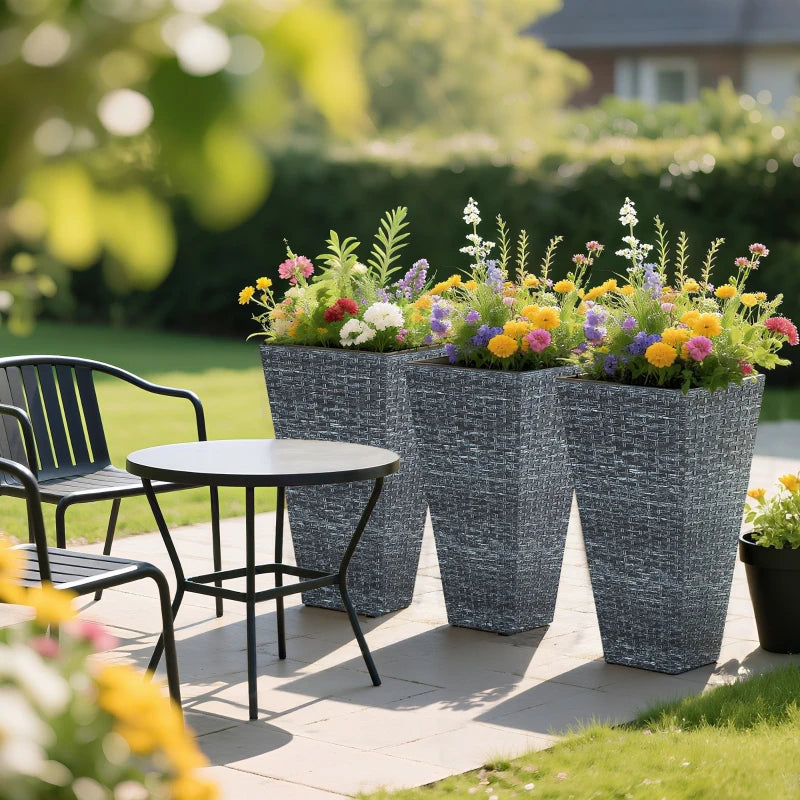 Tall Outdoor Garden Planters Set of 3 - 24 Inch Taper Plant Pots with Drainage