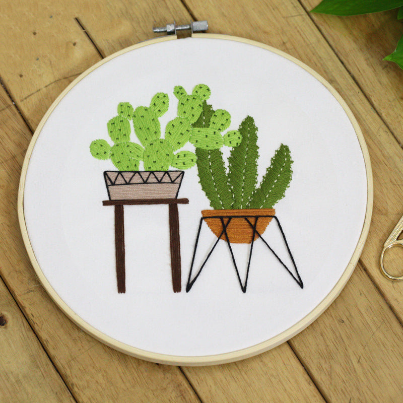 DIY Embroidery Kit for Beginners - Handmade Cross Stitch Material Bag with Canvas, Thread & Frame