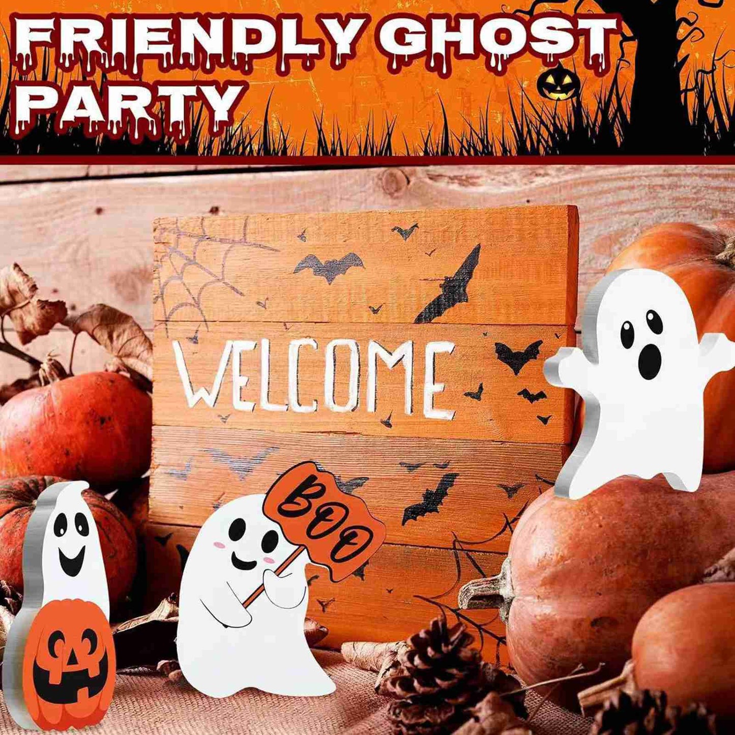 5 Cute Ghost Table Signs - PVC Festival Decorations