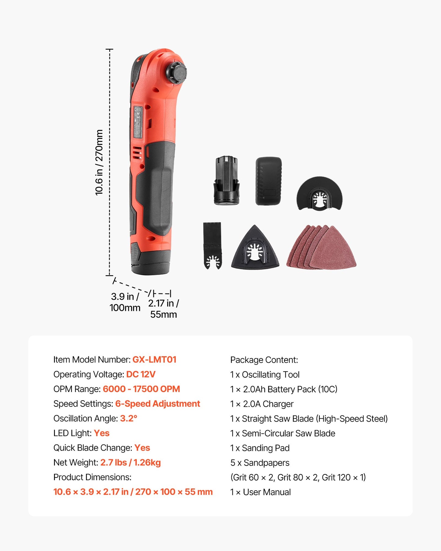 Cordless Oscillating Multi-Tool Kit with 6 Speed Settings & LED Light