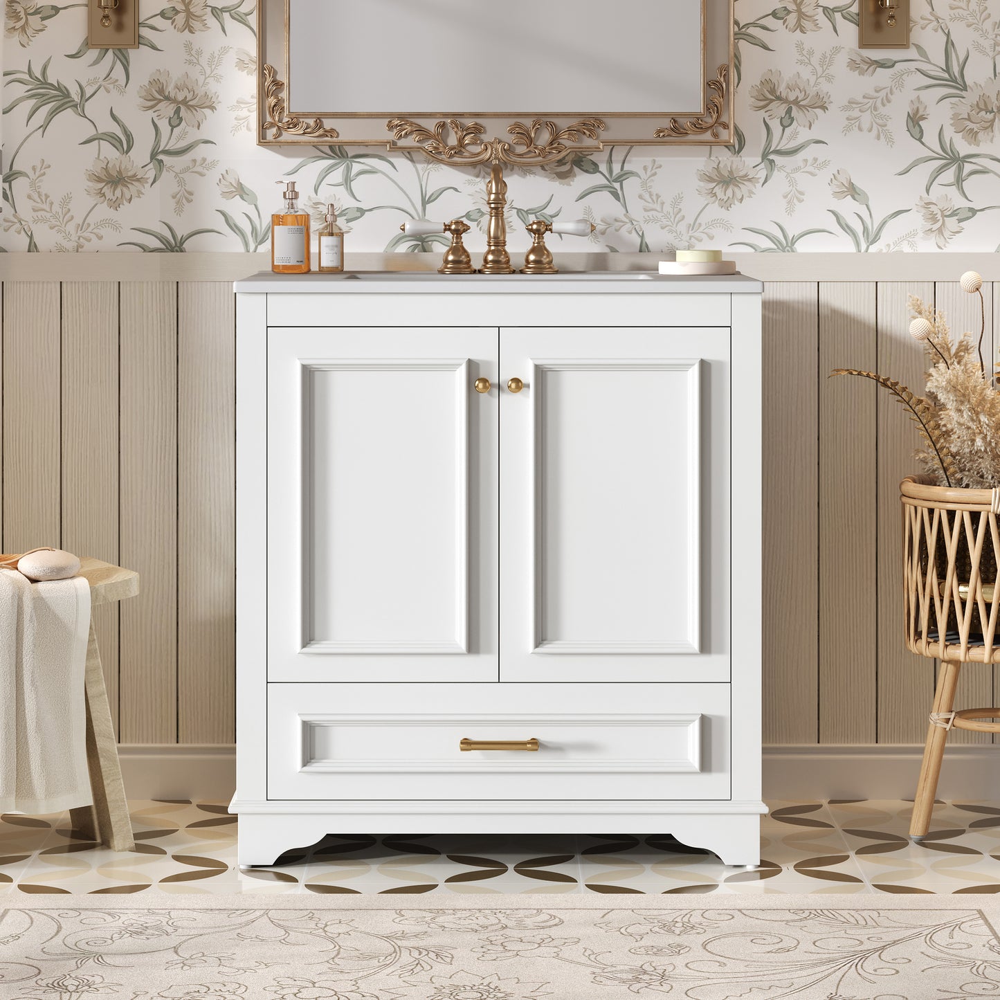 30" Bathroom Vanity with Ceramic Sink & Soft Close Doors - White
