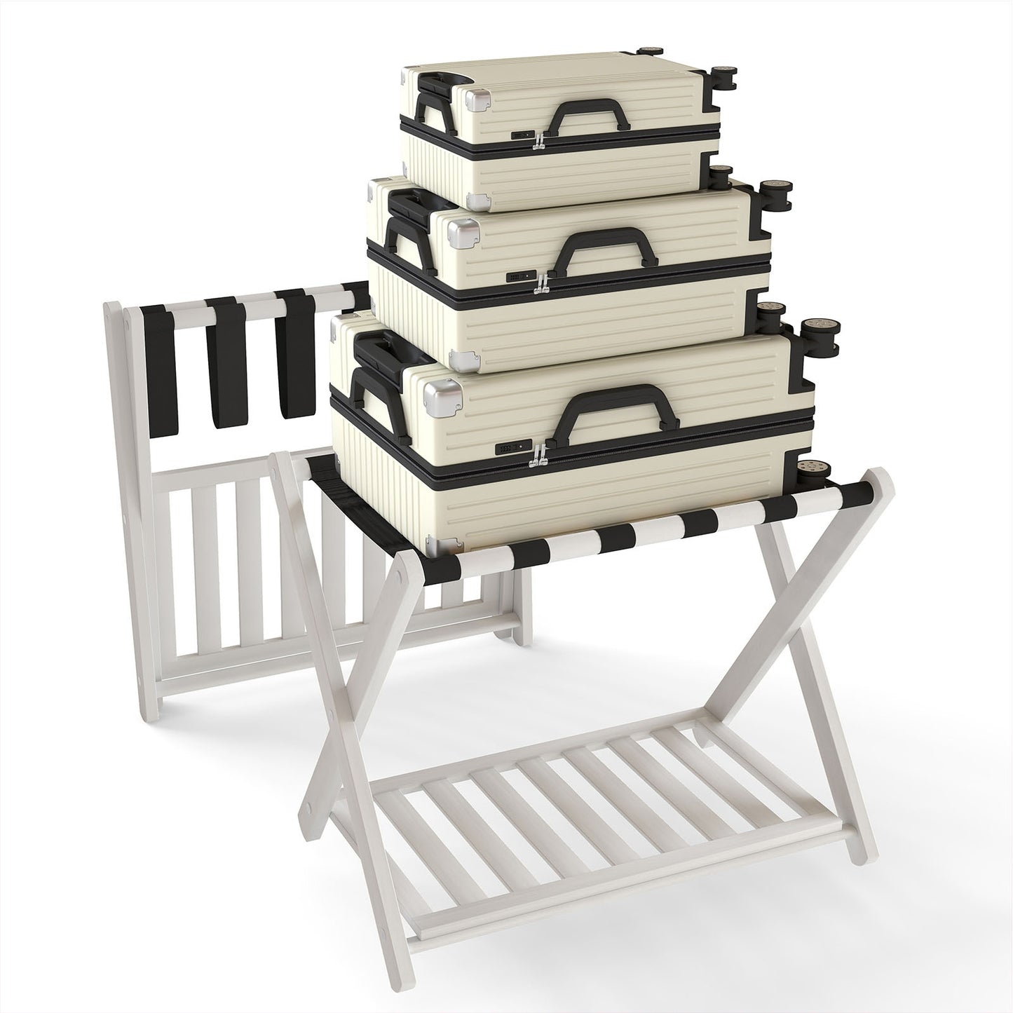 Luggage Rack Foldable Thickened Bamboo Suitcase Stand With Storage