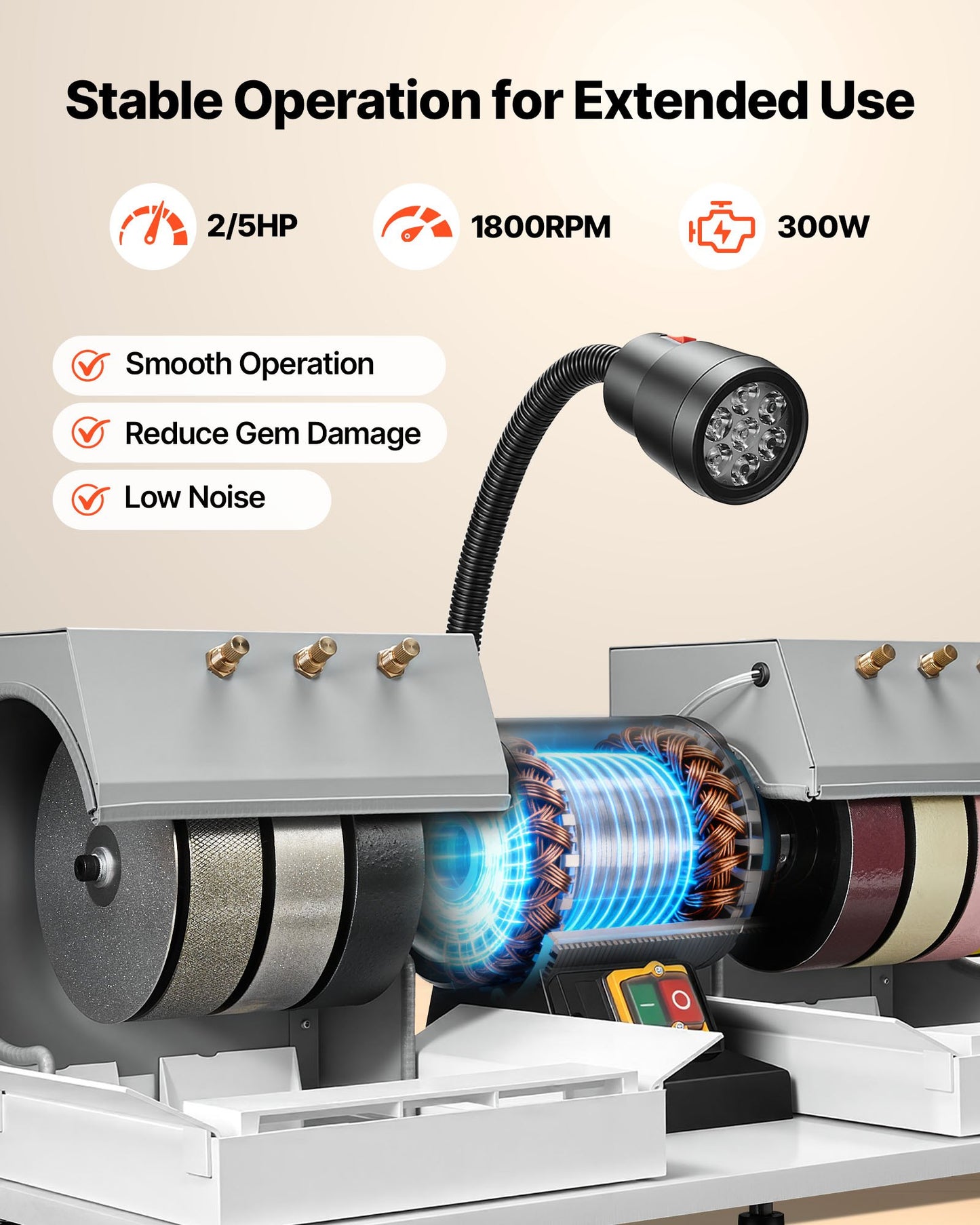 6-Inch Cabochon Grinding & Polishing Machine with Diamond Wheels, Water System, LED Light