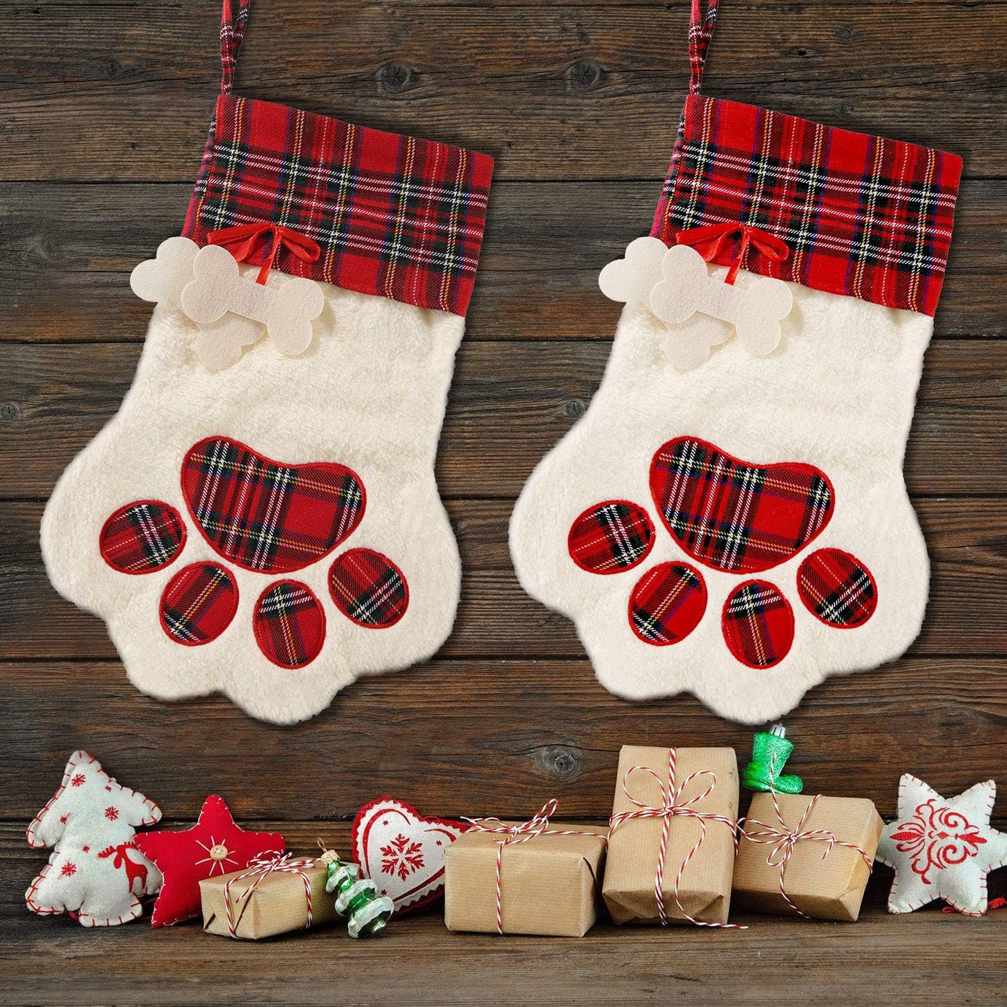 Buffalo Plaid Pet Stockings for Cats and Dogs - Christmas Hanging Decorations