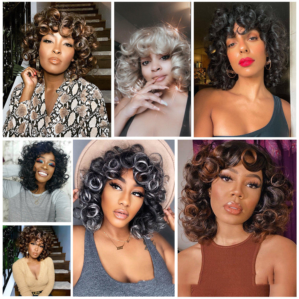 Women's Gradient Roman Volume Full Head Cover Wig - Synthetic, Curly Hair, 30cm Length