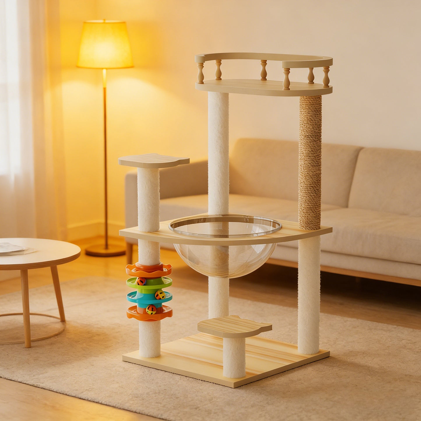 Wood Cat Tower with Sisal Scratching Posts & Top Perch - Modern Cat Tree for Indoor Cats