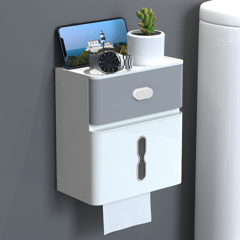 Wall-Mounted Waterproof Double-Layer Toilet Tissue Storage Box