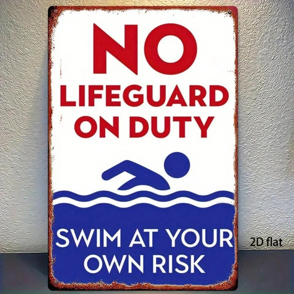 No Lifeguard On Duty Pool Warning Sign - 8x12 Inch Metal Plaque