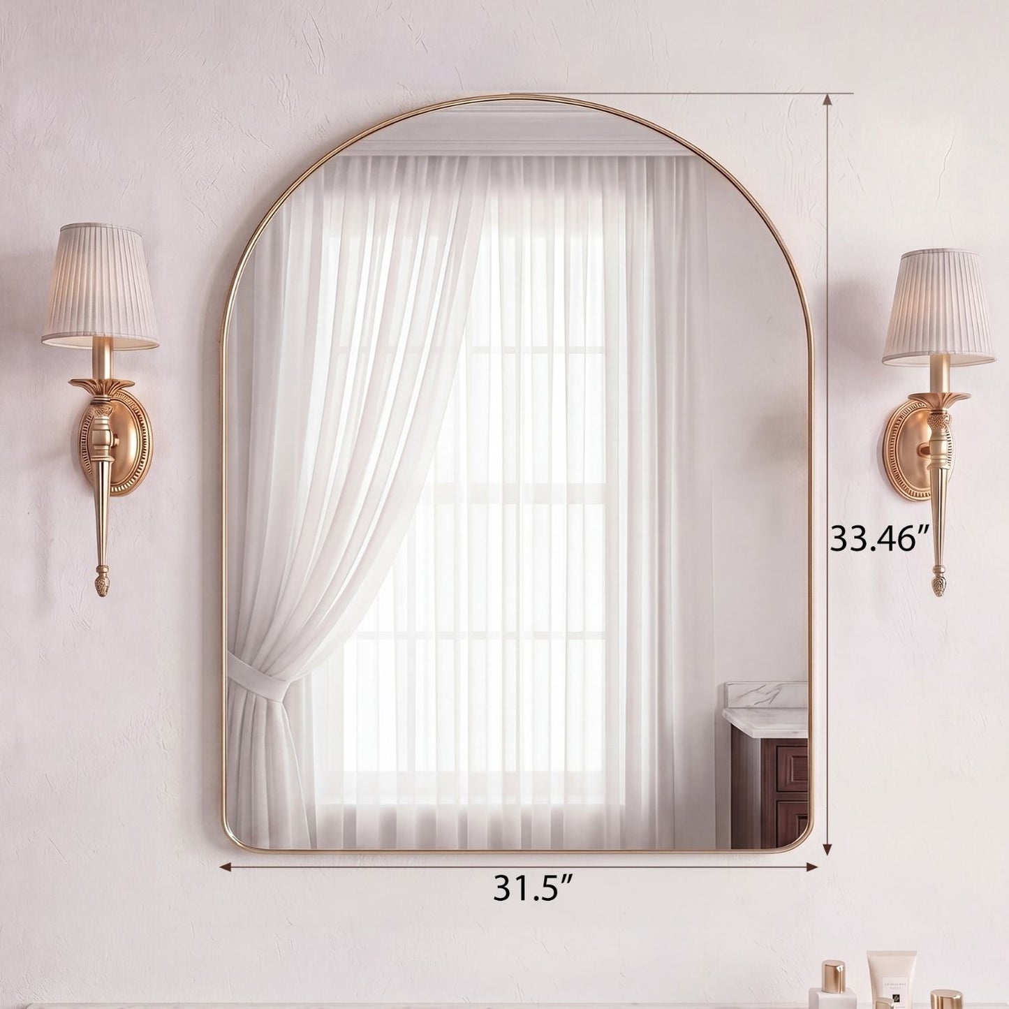 Arched Wall Mirror with Deep Metal Frame - Modern Bathroom Vanity Mirror