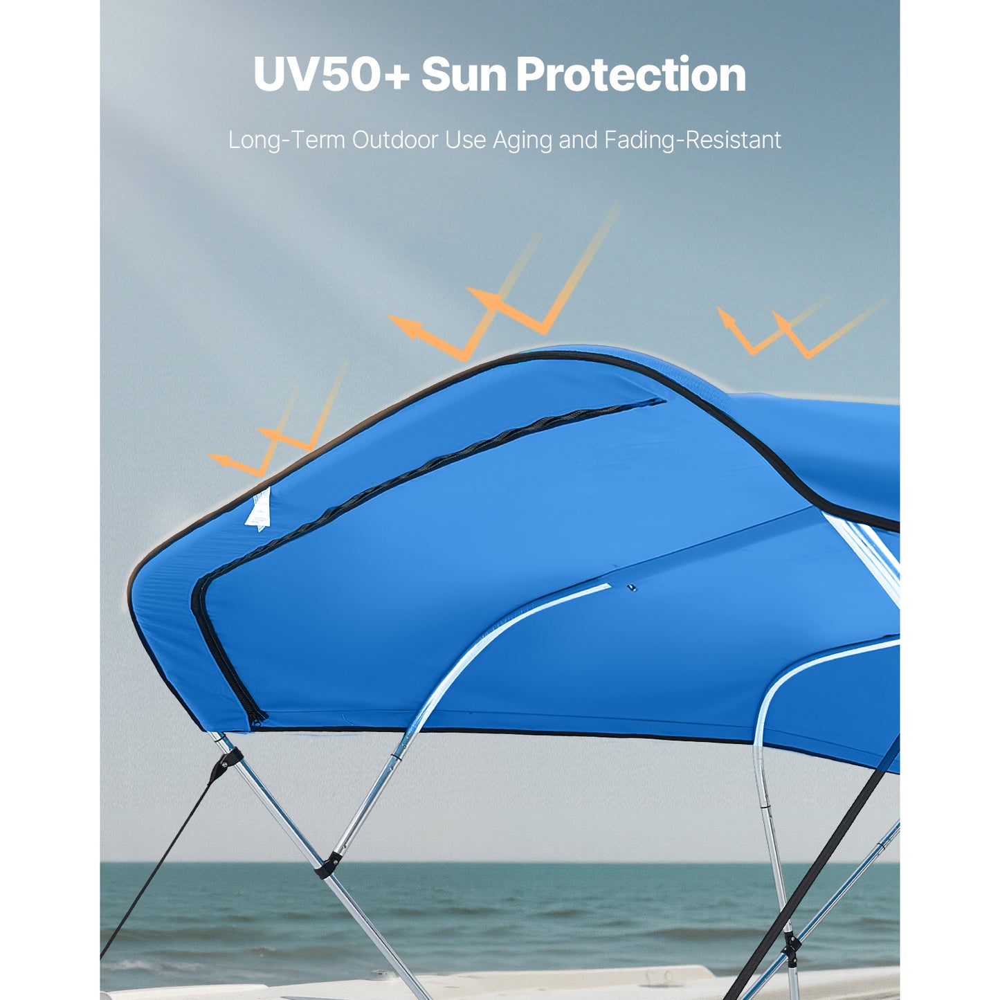 8 Ft Waterproof Marine Bimini Top Replacement Cover Blue - Easy Install Sun Shade Boat Canopy
