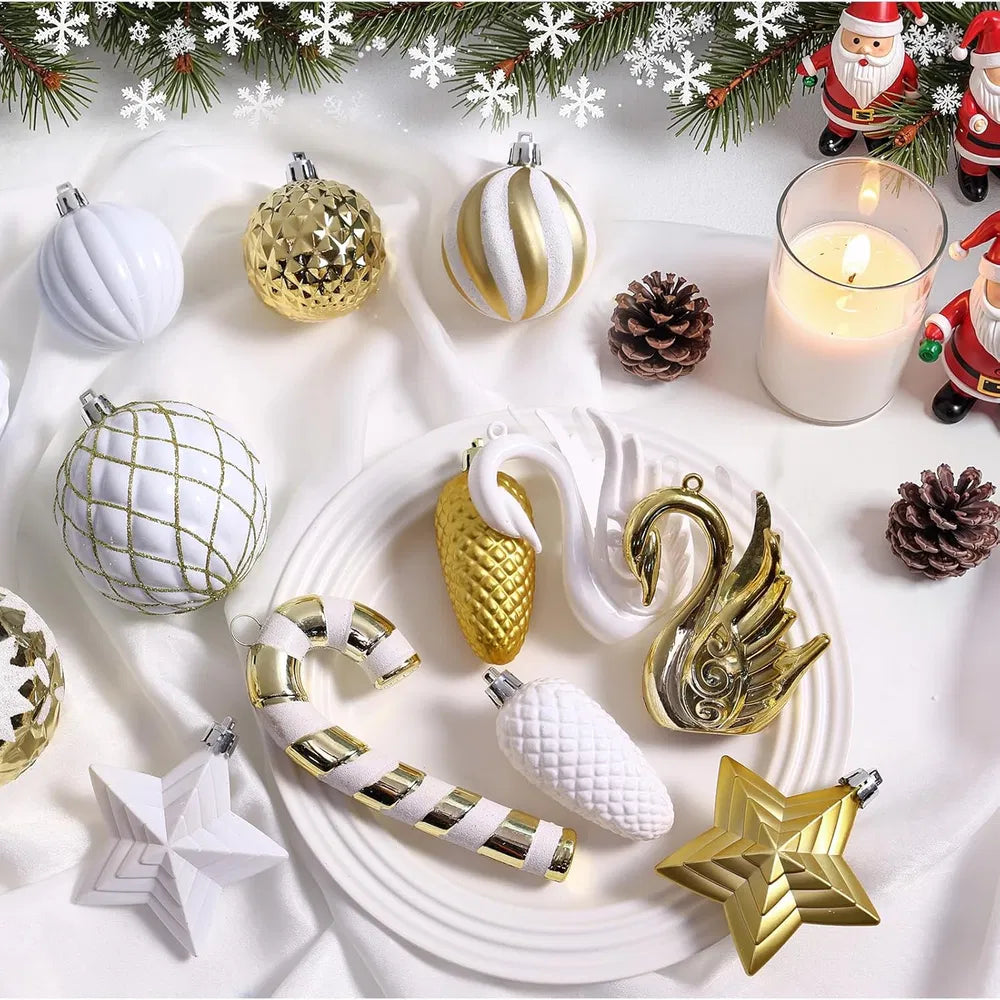 128pcs Christmas Ornament Balls Set - Shatterproof Baubles & Tree Topper